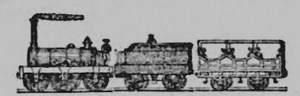 Drawing of a train with an open carriage